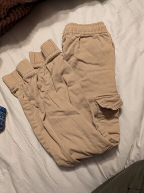 Kids Beige Cargo Jogger Jeans with Elastic Waist